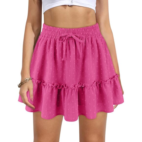Dresses & Skirts - 6243 Pink Ruffle Mini High Waisted Linen Skort Fall Boho Flowy Skater Skirt